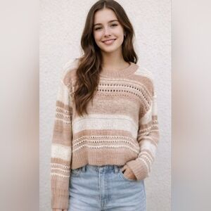 Lush Long Sleeve Open Knit Striped Sweater Size Small